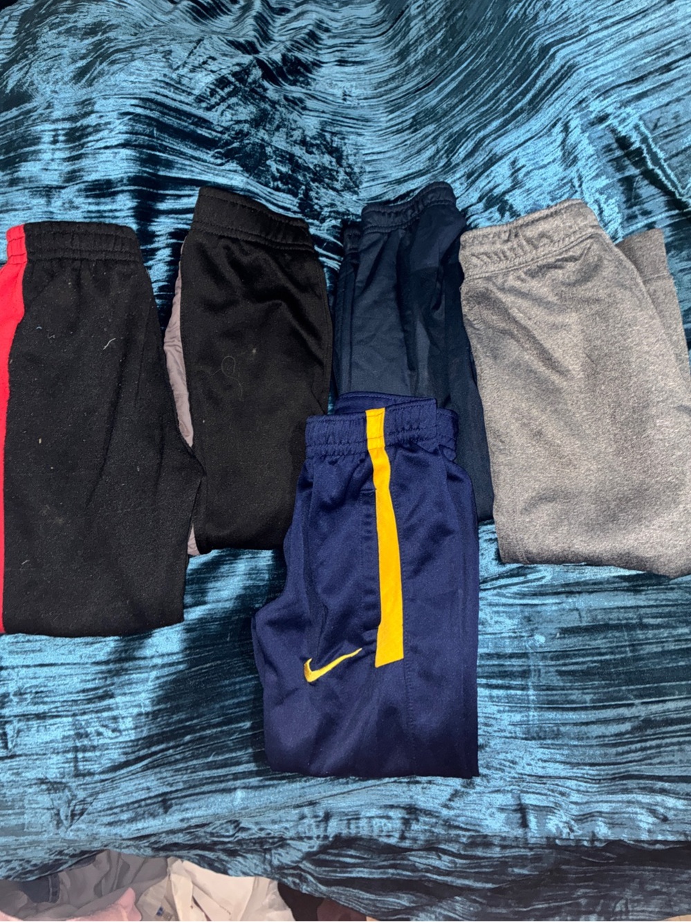 Nike Boys Navy Blue Track Pants with Yellow Stripe 5 pairs of sweat pants bundle